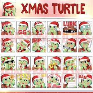 Grön julsköldpadda Twitch Discord Mixer Youtube Emotes / Kawai djur Emoji / Prenumerant / Lojalitets Sub Bit Badges / Jul Twitch Overlay