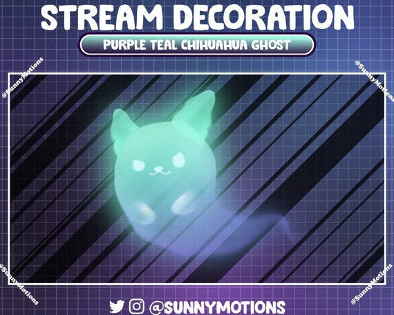 Animated Stream Decoration: Aesthetic Purple Teal Chihuahua Dog Ghost, Scary Halloween Puppy, Horror Night Game Room Add-on Twitch Overlay