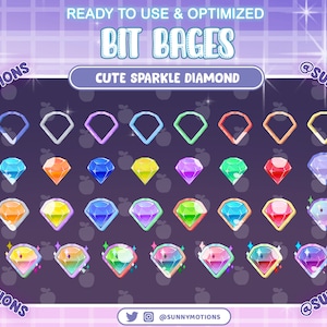 31 Cute Sparkle Crystal Diamond Gem Twitch Sub Bit Badges, Kawaii Crystal Collection, Emotes, Star Rank Badges For Streamers Discord, Mixer