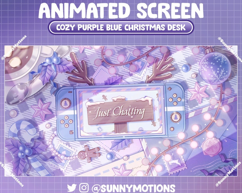 7x Animated Blue Purple Christmas Desk Twitch Screens Overlay, Cozy ...