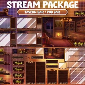 FULL ANIMATED Twitch Stream Package / Cozy Warm House Overlay / Tavern Pub Bar / West Café / Cocktail / Collie / Bernese Alerts Panel Screen