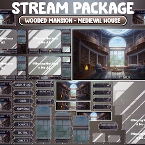 ANIMATED Twitch Overlay Stream Package: Wooded Mansion, Rustic Medieval House, Cozy Medieval Library, Tavern Royal Palace Alert, Panel Scene