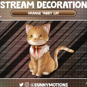 Animated Stream Decoration Animal Soft Plushy Toy: Lo-fi Aesthetic Orange Tabby Cat, Kawaii Ginger Cat Twitch Overlay Kitty House Pet Add-on
