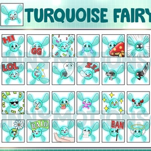 Cute Blue Turquoise Fairies Twitch Discord Emotes / Kawai Legendary Creature Emoji / Spirit Fairy Subscriber, Mythical Loyalty Sub Bit Badge