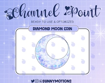 Diamond Blue Moon Channel Point Redeem For Twitch, Crescent Moon Stream Emotes, Crystal Celestial Sailor Sky Galaxy Discord Twitch Coin Icon