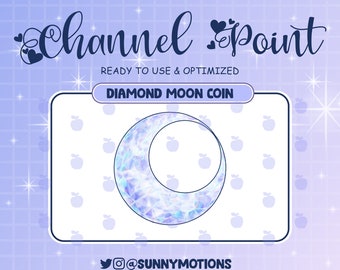 Canje de puntos de canal Diamond Blue Moon para Twitch, gestos de corriente de luna creciente, icono de moneda de Twitch de discordia de Crystal Celestial Sailor Sky Galaxy