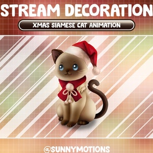 Animated Stream Decoration Animal Soft Plushy Toy / Aesthetic Christmas Siamese Cat Twitch Overlay / Xmas Brown Coffee Asian Kitty Add-on