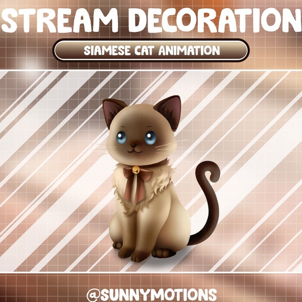 Animierter Stream Dekoration Tier Weiches Plüschtier / Lofi Ästhetik Die Siamkatze / Twitch Overlay / Braun Kaffee asiatisches Kitty Add-on