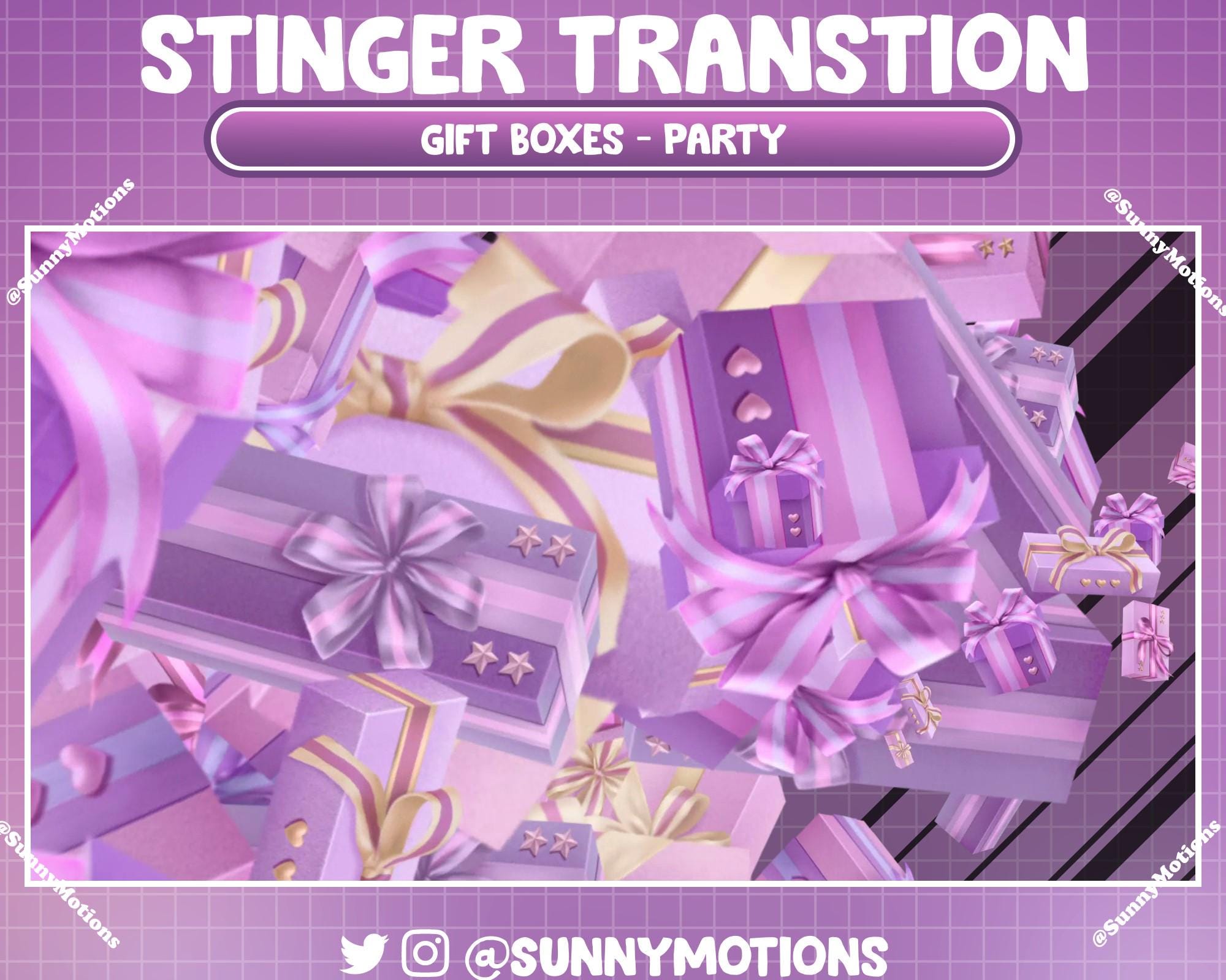 Animated Stream Stinger Transition: Pink Purple Gifts Boxes Birthday Aesthetic Holiday Twitch Scenes Xmas Festival Winter Overlay OBS Vtuber