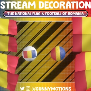 Animowana dekoracja strumienia: nakładka na flagę narodową Rumunii Twitch, piłka nożna, Euro 2024, Puchar Świata, mecz piłkarski Cheer Vtuber-Asset