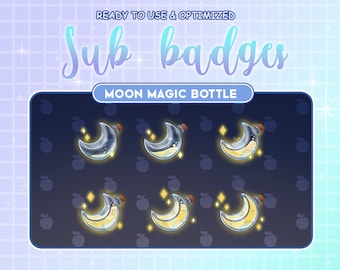 Light Yellow Moon Magic Moon Bottle / Twitch sub / Bit Badges / Kawaii / Cute sub badges / Badges For Streamers / Streamer / Magic Moon Star