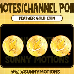 3x Twitch Cool Gold Feather Coin Emotes / Channel Points / Kawaii Cute Emotes / Pastel Streamer Graphics / Gamer Star / Bird Sub Bit Badges