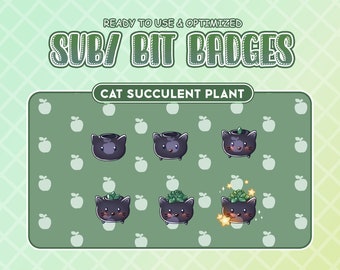 Twitch Sub Badges / Black Cat Succulent Planter  Bit Badges / Emote - Cute Kitty Collection / Kawaii / Streamer / Sparkes / Black Moon Cat