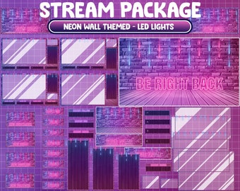 Animated Neon Full Stream Package / Blue Pink Neon Room / Glowing Neon RGB Twitch Overlay / Light Chain / Neon Sign Wall & Floor / Alerts