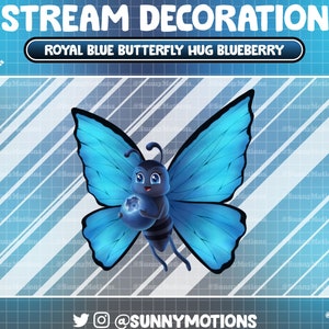 Animated Stream Decoration: Royal Blue Butterfly Bliss Hug Blueberry Flying Twitch Overlay, Fairy Angle Wing, Butterflies Vtuber Asset Alert
