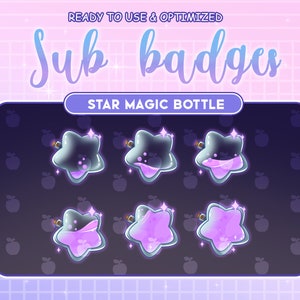 Purple Star Magic Star Bottle / Twitch sub / Bit Badges / Kawaii / Cute sub badges / Badges For Streamers / Streamer / Magic Star