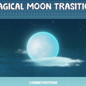 Luna mágica en el cielo nocturno Transición animada de Twitch Stinger / Transición de escena de Twitch / Flujo de transición de fase / Superposiciones limpias simples
