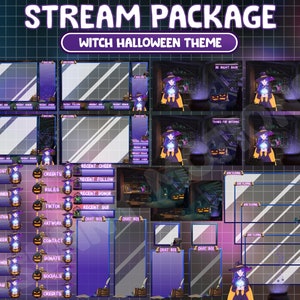 FULL ANIMATED Witch Aesthetic Twitch Overlay Stream Package / Cozy Witch House /  Witch Gothic Halloween Pumpkin Ghost Eve Spooky Dark Night
