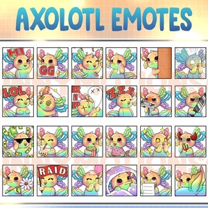 34 Twitch Discord Emotes Cute Rainbow Axolotl / Galaxy Kawai Chibi Fish Emoji / Sea Animal Sub Bit Badges / Tiger Salamander Streamer Bundle