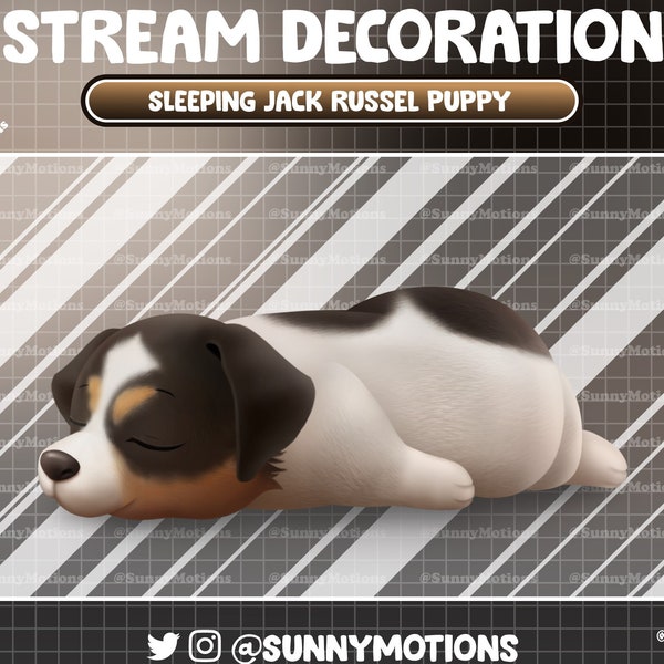 Animated Stream Decoration Animal: Lo-fi Aesthetic Sleeping Jack Russell Terrier, Tri-color Pembroke Welsh Corgi, Cute Puppy Twitch Overlay