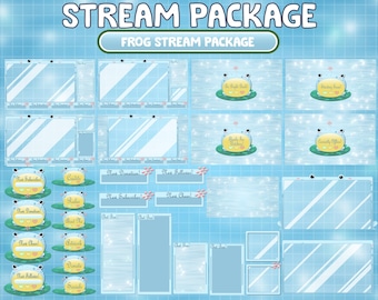 FULL ANIMATED Twitch Stream Package Love Cute Blue Froggy In Lotus Lake / Frog In Lily Lake Twitch Overlay / Aesthetic Kawaii Animal Theme