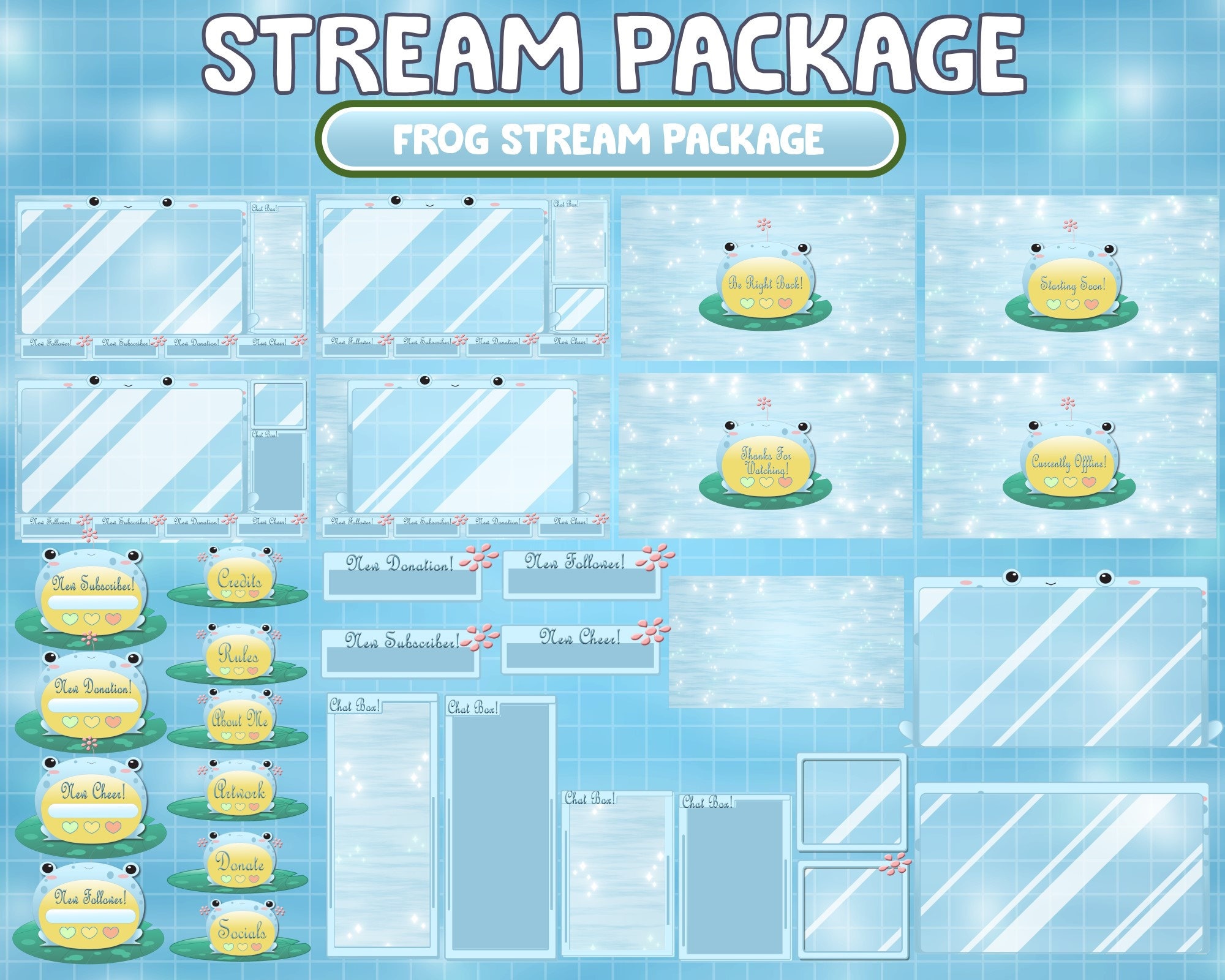 FULL ANIMATED Twitch Stream Package Love Cute Blue Froggy in | Etsy