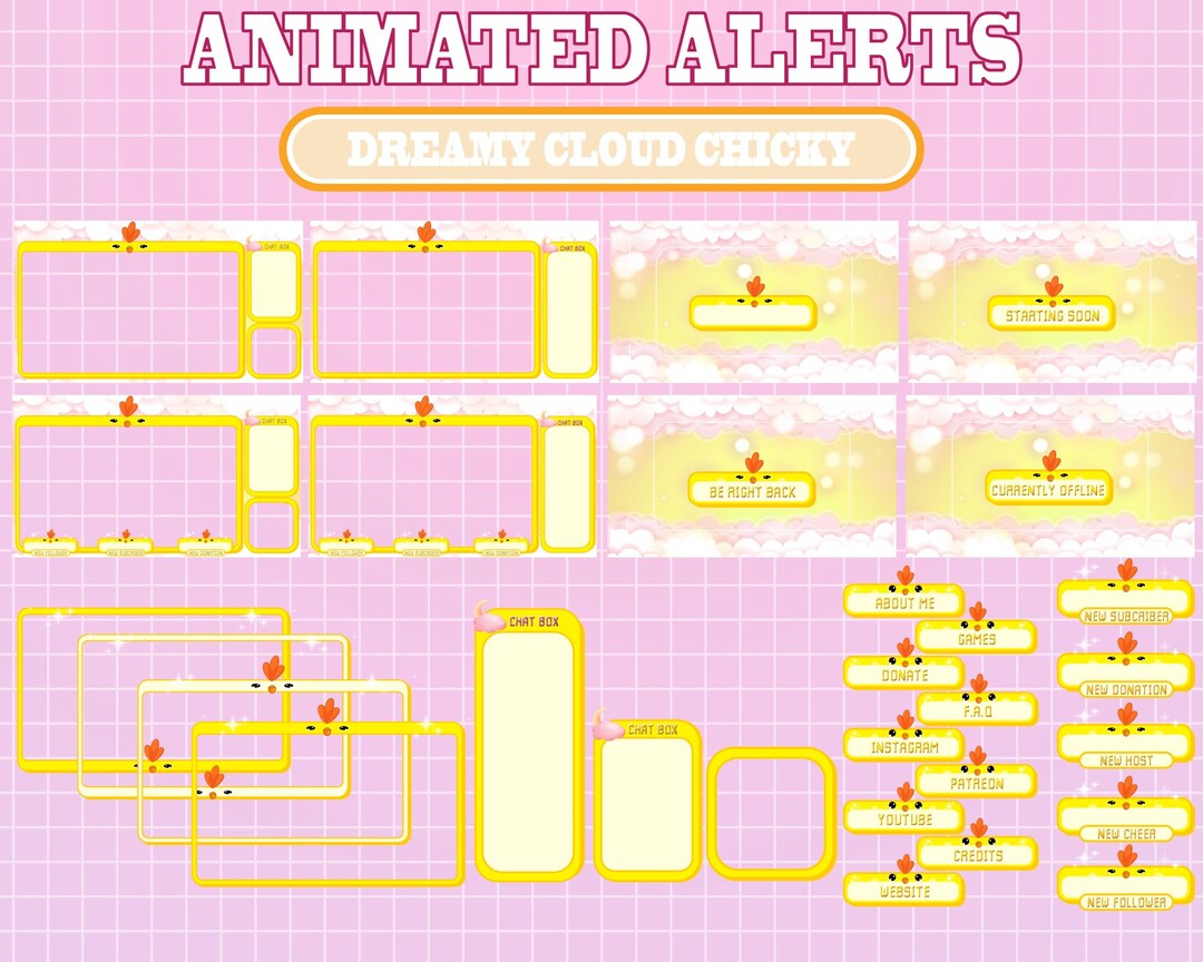 ANIMATED Twitch Stream Package / Cute Yellow Dreamy Chicken Cloud ...