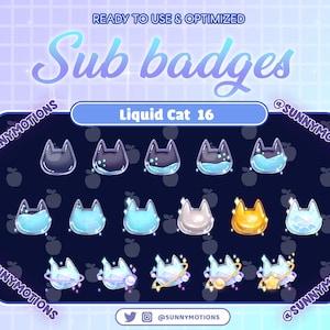 16 zilver, goud, diamant vloeistof blauwe kattenkop fles twitch subbit badges, kawaii magische ster voor streamer, kitty oor, miauw twitch overlay