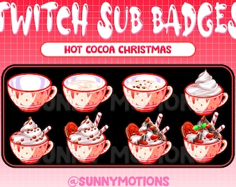 Merry Christmas Twitch Loyalty Sub Bit Badges / Holiday Kawai Emoji / Xmas Hot Cocoa Christmas / Hot Chocolate / Bubbe Tea / Red Cup Coffee