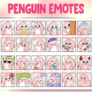 Cute Kawaii Pinnk Penguin Twitch Discord Emotes / Sea Animal Emoji / Bird Loyalty Sub Bit Badges / Channel Points / Blue Penguin Bundle