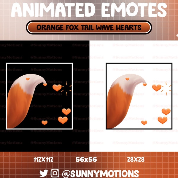 Orange Fox Tail Wag Heart Animated Twitch Emotes, Kawaii Pastel Animal Tail, Valentin Emotes, Cute Wolf, Cat, Kitty, Dog Streamer, Discord