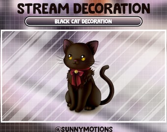 Animated Stream Decoration Animal Soft Plushy Toy / Lofi Aesthetic Black Kitty / Moon Cat Animation / Cute Meow Add-on Kawaii Twitch Overlay