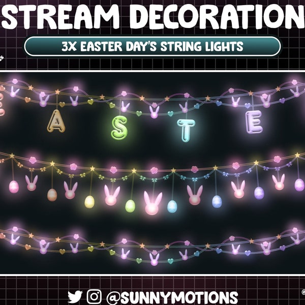 Décoration animée : guirlande lumineuse lumineuse du jour de Pâques, lapin, lapin, œufs clignotants, cœur de poussin, superposition de mouvements