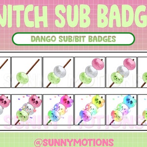 Insignias de subbits de Twitch / Kawaii Dango japonés / Lindo gatito conejito oso panda / Streamer / Sparkes / Postre Emotes / Yummy Snack / Estética