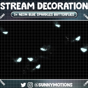 Animated Stream Decoration Cute Cozy Theme: Magical Neon Blue Sparkles Smoke Butterflies Flying, Spring Night Twitch Overlay Star Fairy Wing