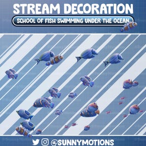 Animated Stream Decoration: School Of Fish Swimming Under The Ocean, Underwater Clown Fish Sea Mermaid Twitch Overlay, Ambiance Vtuber Asset