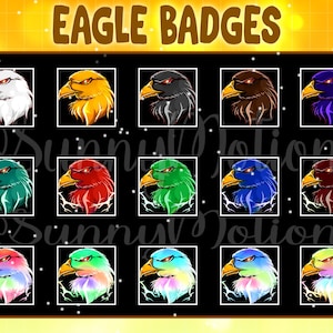 15 insignias de subbits de lealtad de Eagle Twitch / Kawai Animal Emoji / Insignias de suscriptor genial / Gestos de Angry Bird / Escudo de insignia de águila para streamers