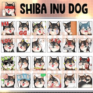 Cute Chibi Kawaii Black Shiba Inu Dog Twitch Discord Mixer Youtube Emotes / Kawai Animal Emoji / Subscriber / Puppy Loyalty Sub Bit Badges