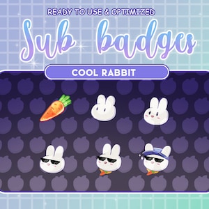 Twitch Sub Badges / Bunny Bit Badges / Emote - Cute Cool Rabbit Collection / Kawaii / Streamer / Sparkes / White Bunny / Cheer Sub Badges