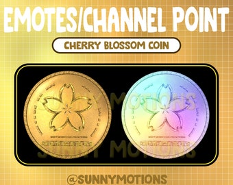 Twitch Cool Gold Cherry Blossom Flower Coin Emotes / Puntos de canal / Kawaii Cute Streamer Graphics / Rainbow Sub Bit Badges / Old Gold Coin