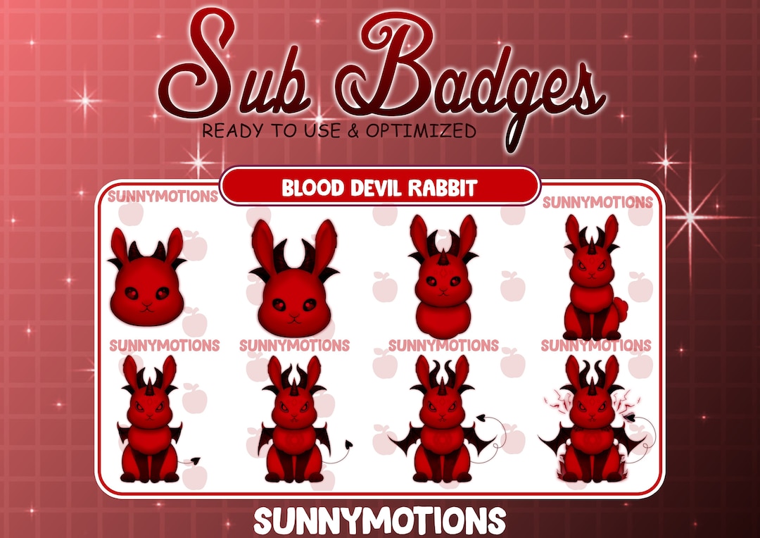 8 Red Blood Devil Rabbit Twitch Sub Bit Badges / Devil Wings / Ghost ...