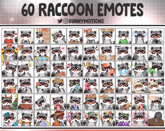 60 Cute Raccoon Stream Emotes, Chibi Kawaii Raccoon Emoji Mega Pack For Twitch, Youtube, Discord, Kick, Loyalty Sub Bit Badge, Channel Point
