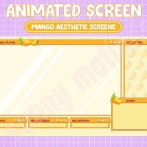4x Animated Twitch Aesthetic Pixel Mango Fruit Computer Screen Overlay / Streamer Graphics / Kawaii / Streamer / Sparkle / Pastel / Overlay