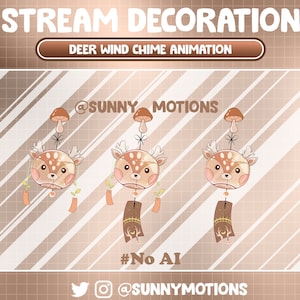Animal animado de decoração de fluxo de contração: Kawaii Cosy Orange Deer Wind Chime, Lo-fi Aesthetic Moose Wind Bell Overlay, Elk, Rena, Alces