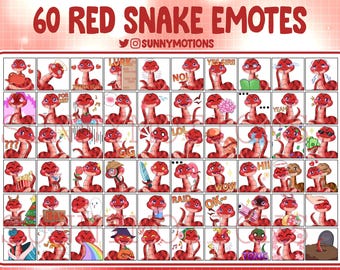 Lindo paquete de emoticones de Twitch de serpiente roja oscura, paquete de emojis de chat de animales de serpiente carmesí Kawai, insignias de suscriptor de Halloween para Discord, transmisor, OBS