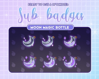 Light Purple Moon Magic Moon Bottle / Twitch Sub / Bit Badges / Kawaii / Cute Sub Badges / Badges For Streamers / Magical Purple Moon Star