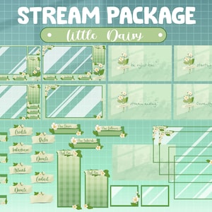 FULL ANIMATED Twitch Overlay Stream Package: Daisy Flower In Cozy Room Girl / Sunshine / White Flower / Warm House / Mint Twitch Package