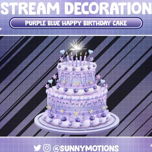 2x Animated Stream Decoration: Paste Blue Purple Blueberry Happy Birthday Cake, Sparkles Candle Party, Celebrate Anniversary Twitch Overlay