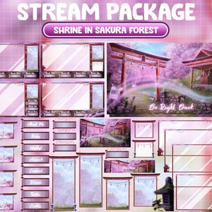 Animated Twitch Stream Package Overlay / Shrine Day With Music Dance / Aesthetic Torii Gate / Cherry Blossom Forest / Spring Screen Alerts
