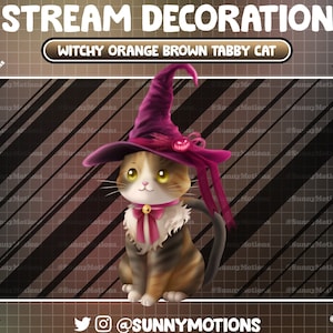 Animated Stream Decoration Animal Plushy Toy: Lo-fi Aesthetic Witchy Orange Brown Tabby Cat, Halloween Calico Twitch Overlay, Kitty Add-on